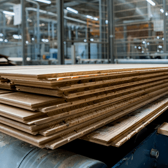 Image of stacks of plywood sheets created from Radiata Pine wood
