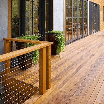 Decking attached to a home with Western Red Cedar flooring